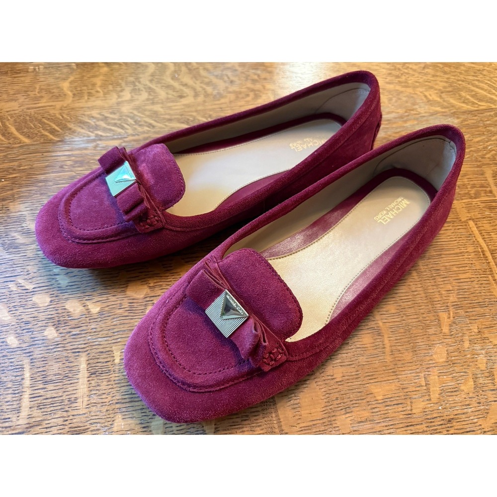 Michael Kors Women's Suede Flats Moccasins Burgundy Casual Caroline Size‎ 10M